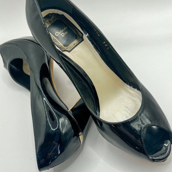 Christian Dior Black Peep Toe with Gold Hardware - Picture 3 of 10
